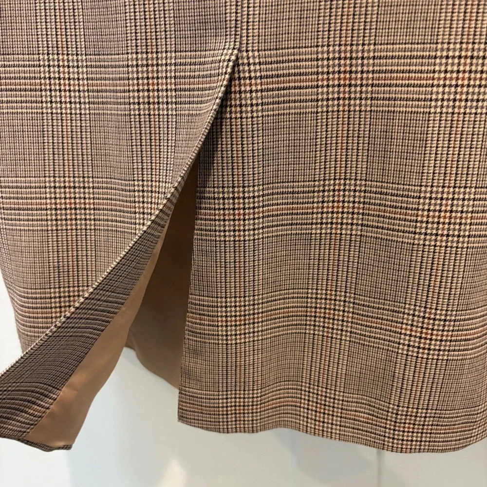 Men's Robert Stock Tan Glen Plaid Sport Coat Blazer 46L Long Wool Blend